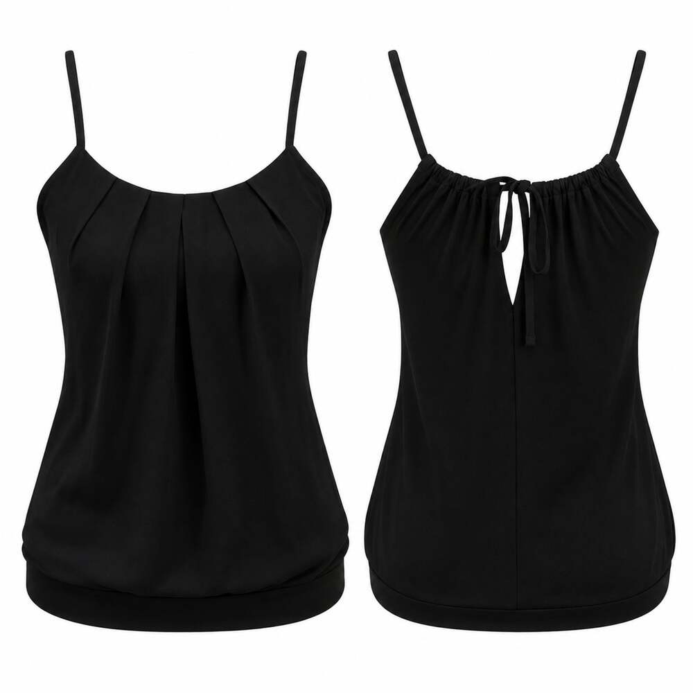 Express Pleated Cami Tank Top Black Womens XS Spaghetti Strap Keyhole Career